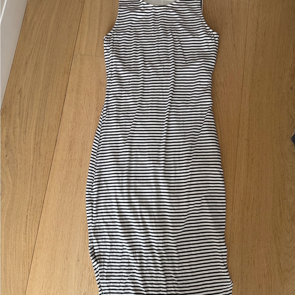 Bar III Black & White Striped Sleeveless Midi Dress